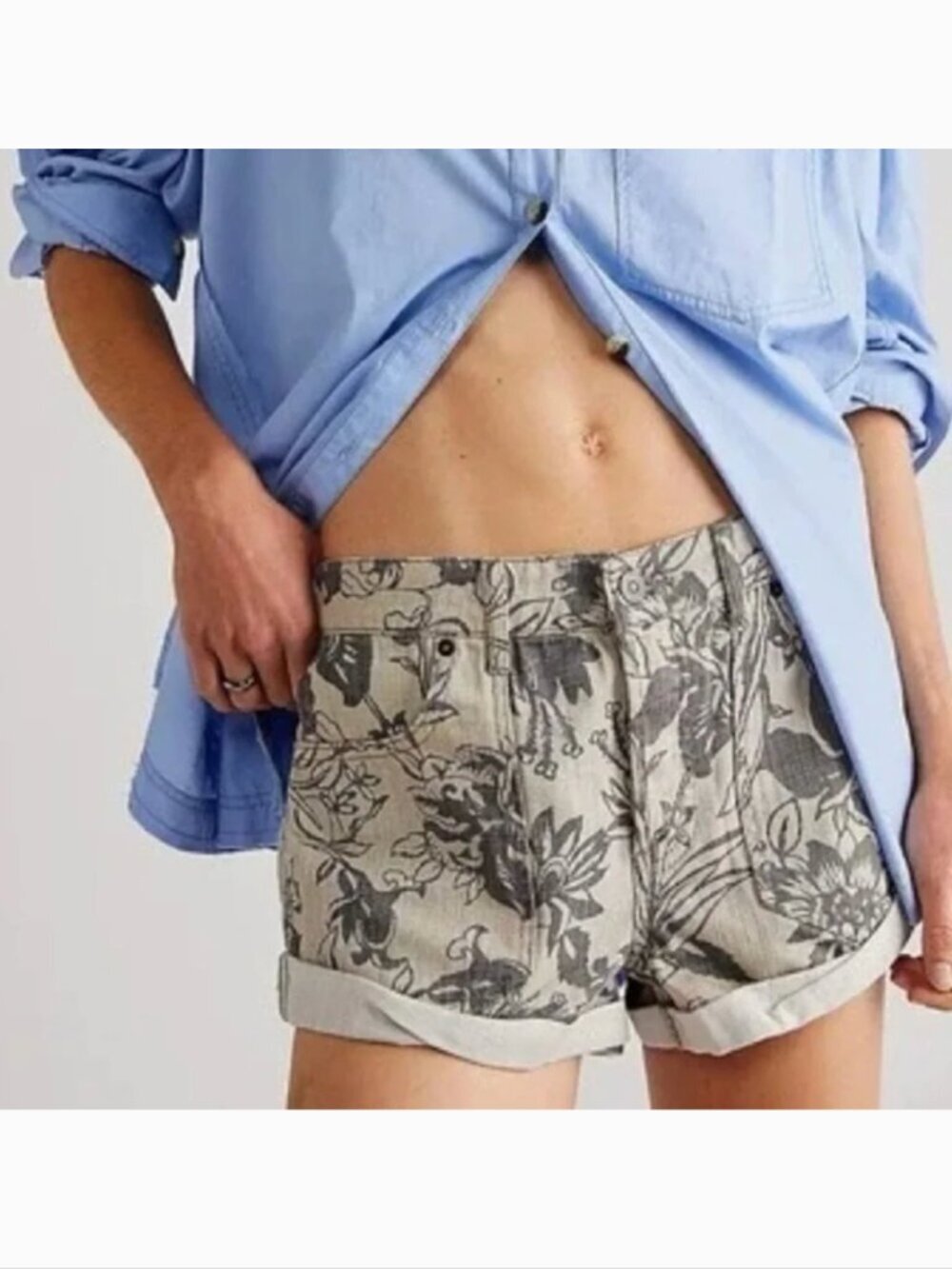 NWT Free People Beginner's Luck Printed Slouch Shorts SIZE 26 stone cream